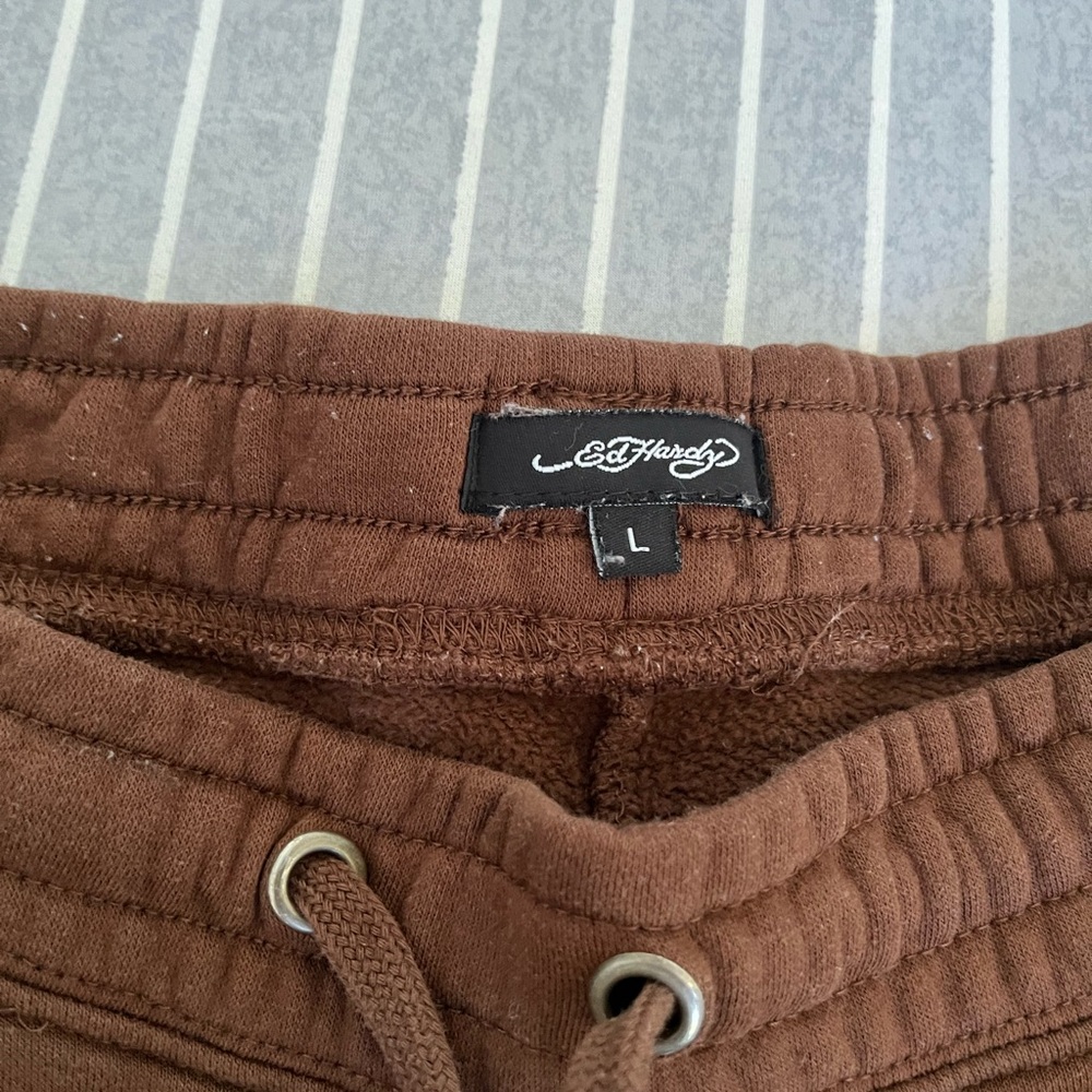 Ed Hardy Brown Sweatpants with Multicolor Tiger Art - Picture 3 of 4